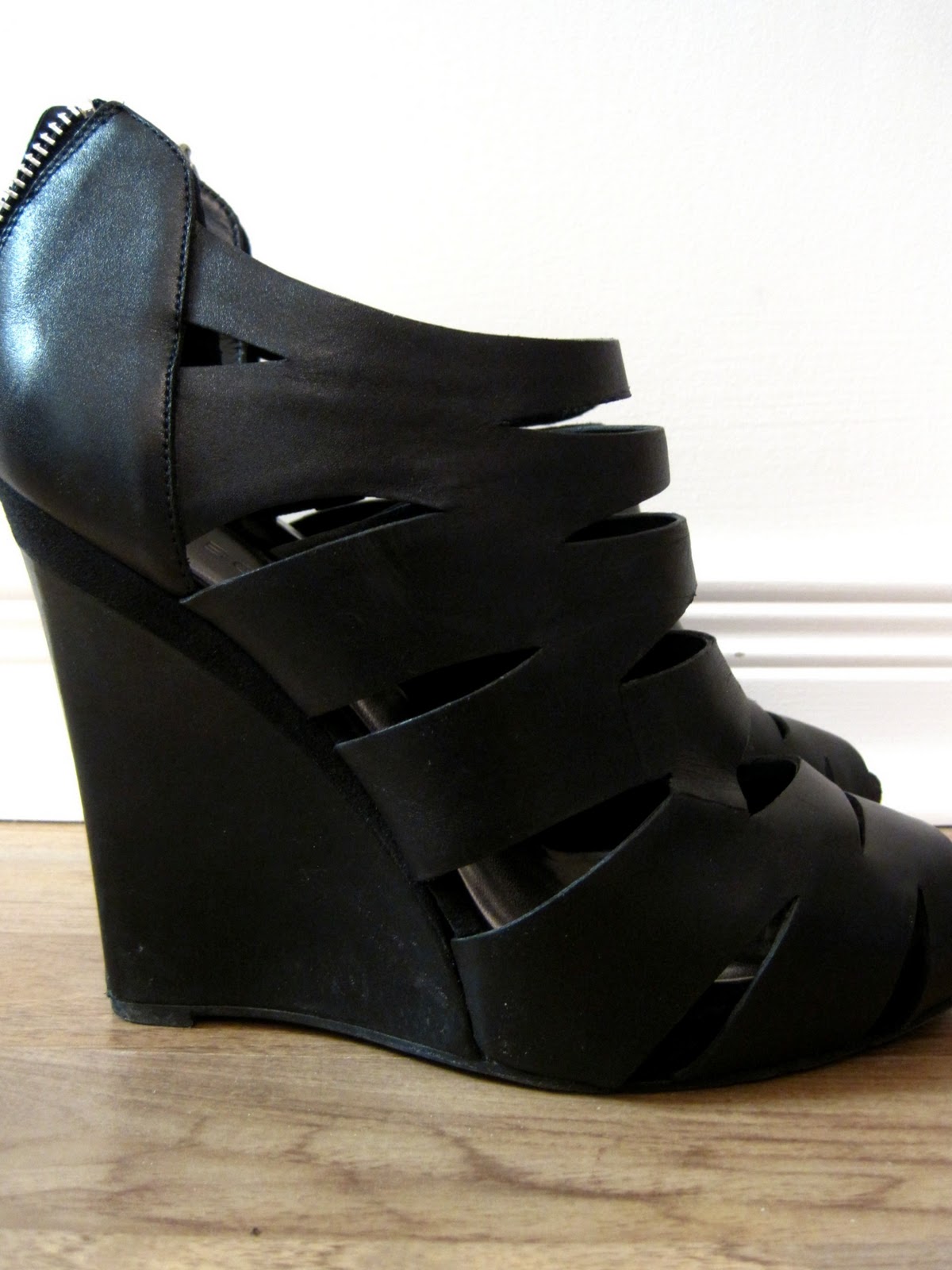 SHOP Monochroma.Chic: Black Cut-out Wedge Heels (SOLD)
