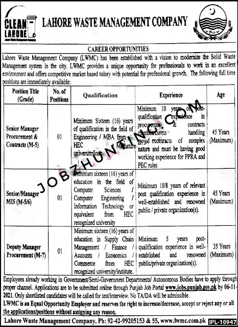 Lahore Waste Management Company LWMC jobs 2021 Lahore Waste Management Company LWMC jobs 2021
