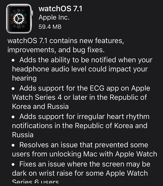 Apple watchOS 7.1 Features  Changelog