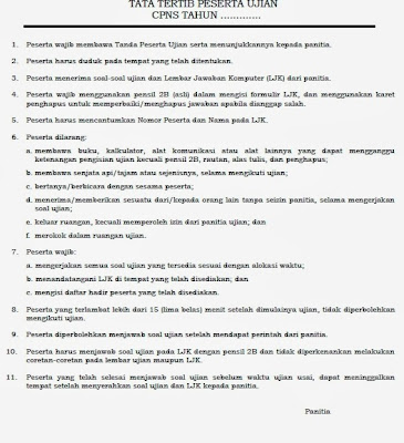 Tata Tertib Peserta Ujian Tulis CPNS 2013