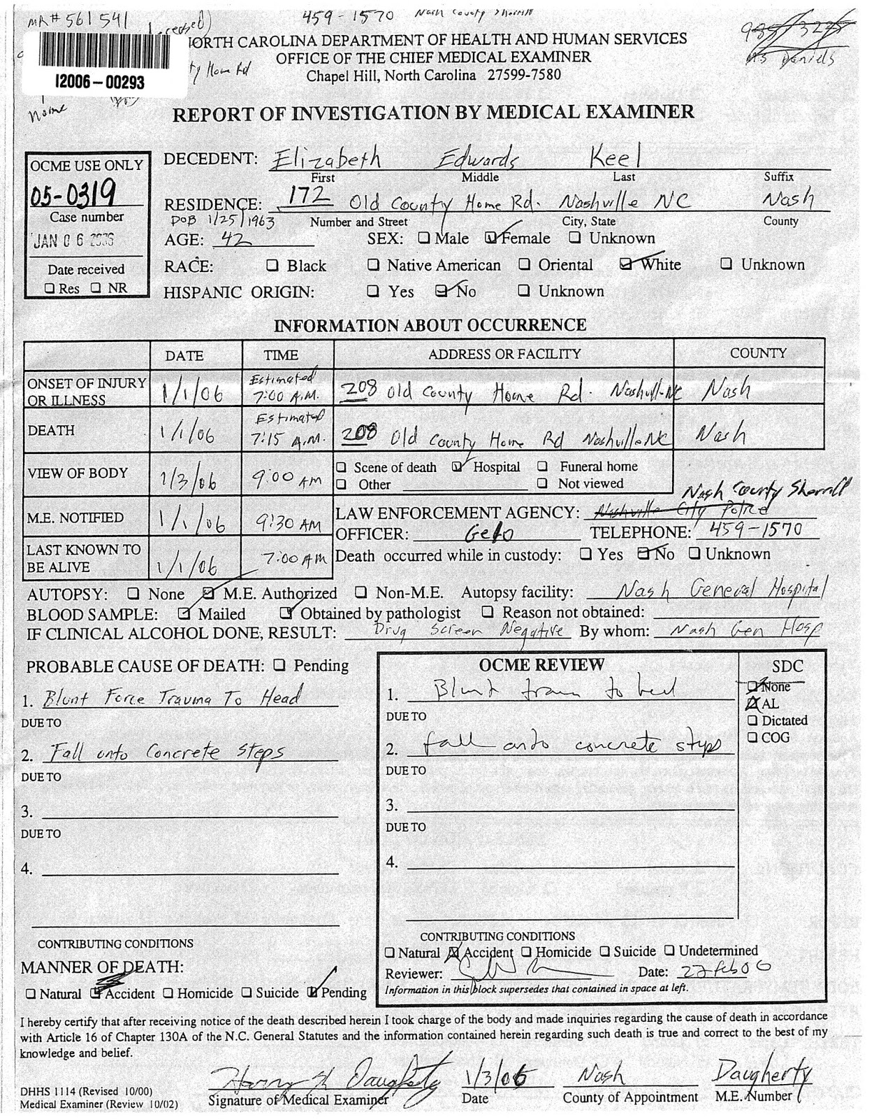 Medical Examiner's Report