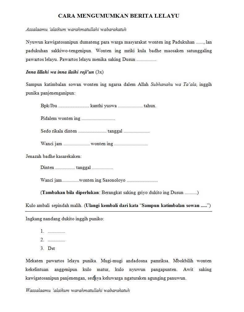 Views Contoh Surat Berita Lelayu Bahasa Jawa New Hutomo
