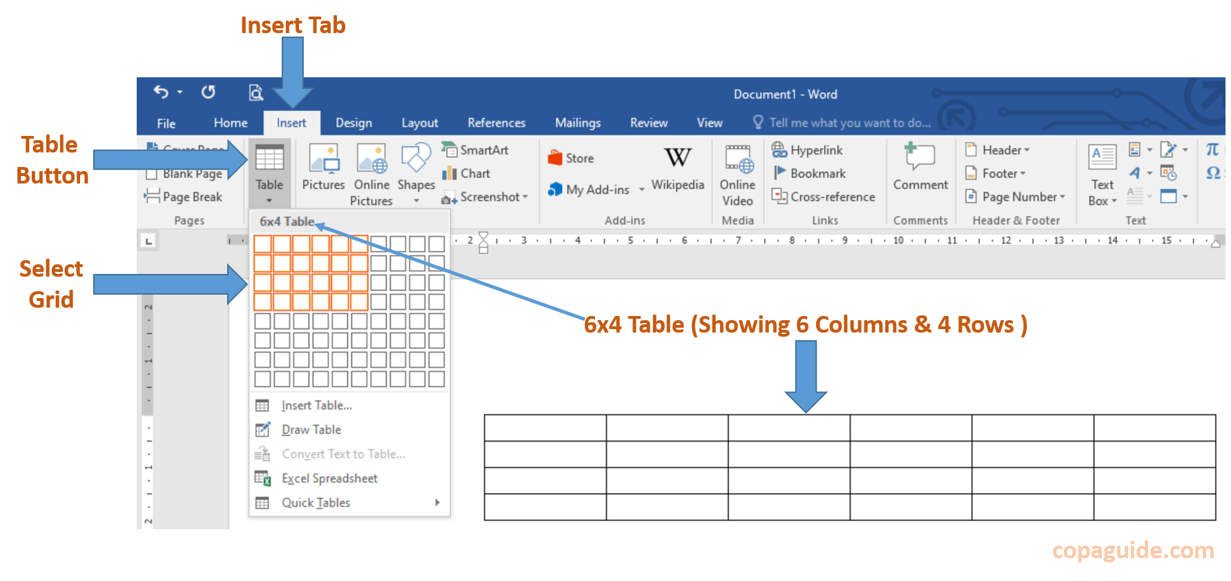 COPAGuide MSWord Using Tables Hindi Notes