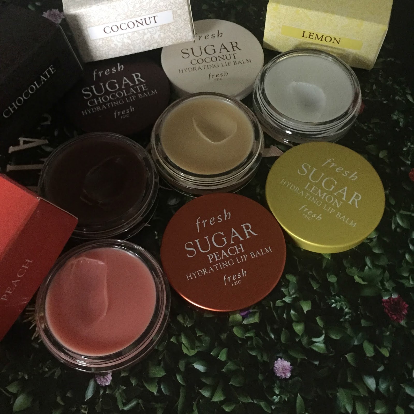 Fresh Sugar Hydrating Lip Balms in Coconut, Lemon, Peach & Chocolate