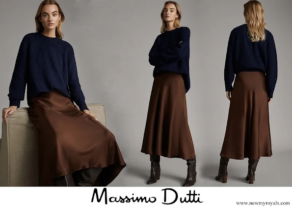 Meghan Markle wore Massimo Dutti brown satin midi skirt