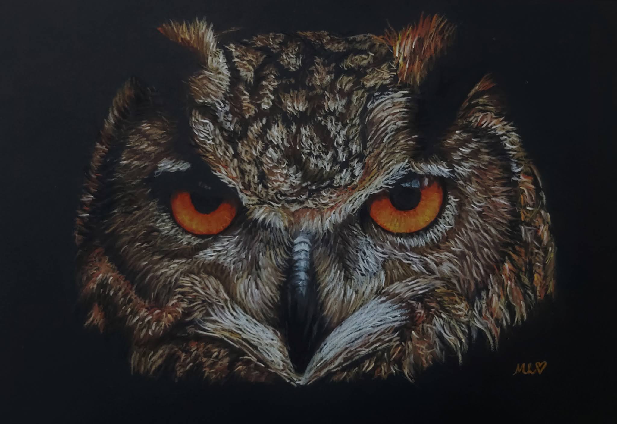 Drawing on black paper with pastel pencils, coloured pencils and