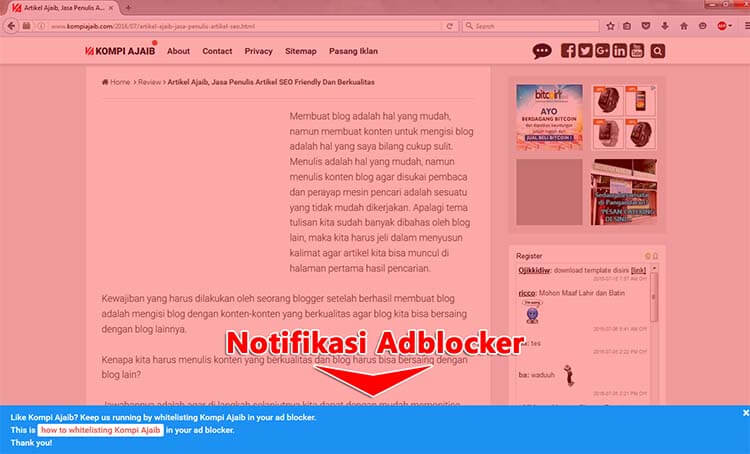 Create Notifications For Adblocker Adsense Users