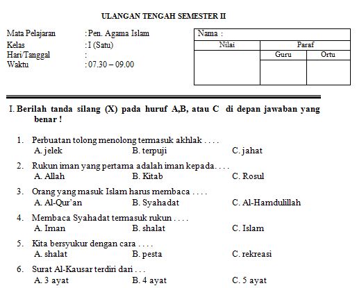 Soal dan jawaban agama islam kelas xii semester 2