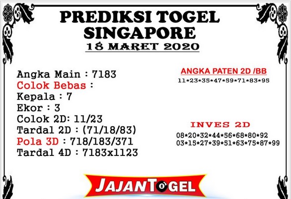 Prediksi Togel Singapura Rabu 18 Maret 2020 Prediksitogel Jp