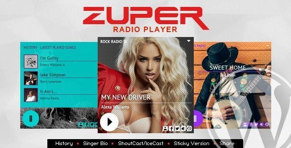 Zuper - Shoutcast and Icecast Radio Player With History - Elementor Widget