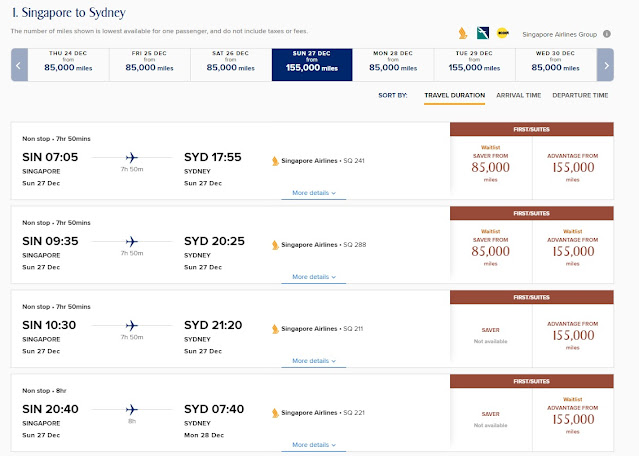 Singapore Airlines Improved Flexible Award Dates Search Feature