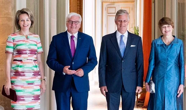 German President Frank-Walter Steinmeier and he's wife Elke Buedenbender in Brussels. Natan dress