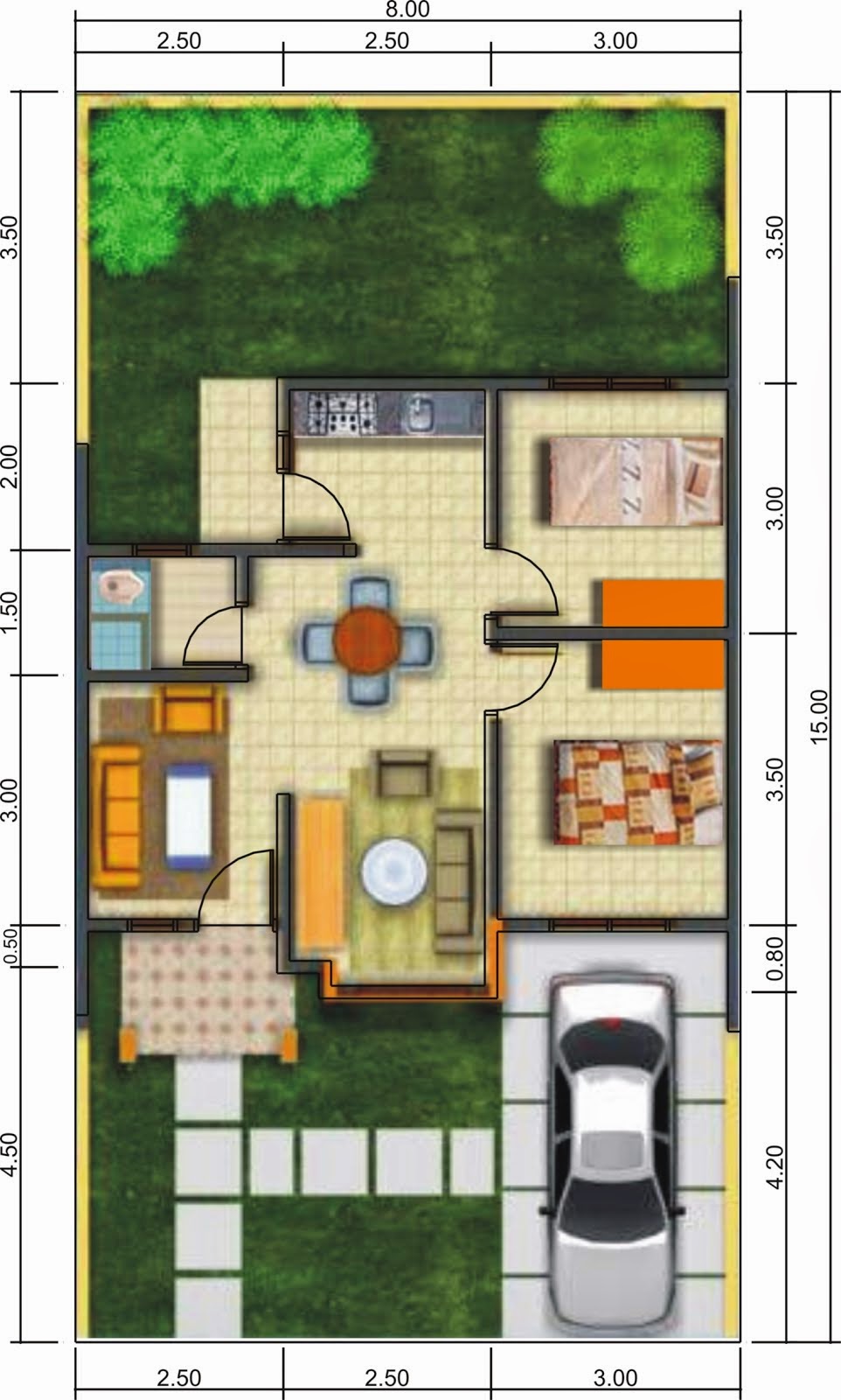 Denah Rumah Minimalis Modern 1 Lantai Type 36 Kris Web