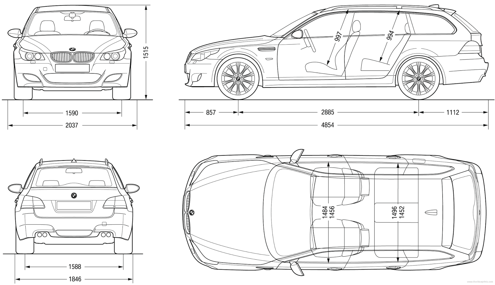 BMW 5 E61 Wymiary zewnętrzne e61