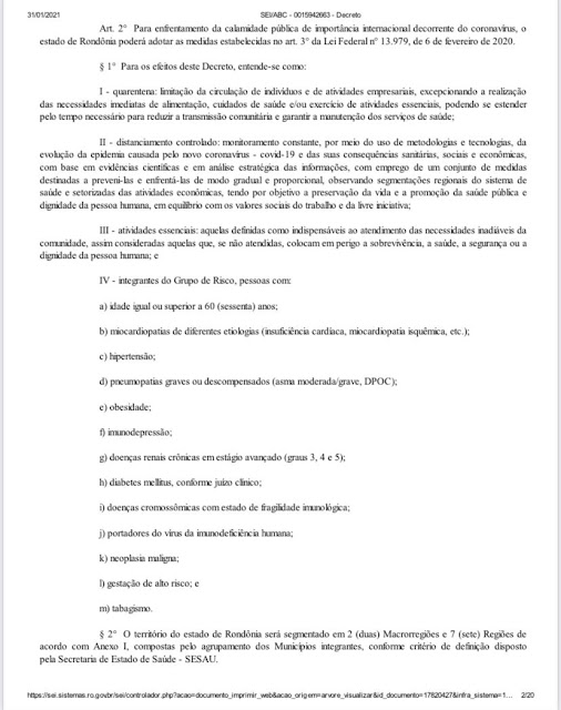 Novo decreto mantém Porto Velho e outras 11 cidades na Fase 1 e determina toque de recolher das 21h às 6h 23 Novo decreto mantém Porto Velho e outras 11 cidades na Fase 1 e determina toque de recolher das 21h às 6h