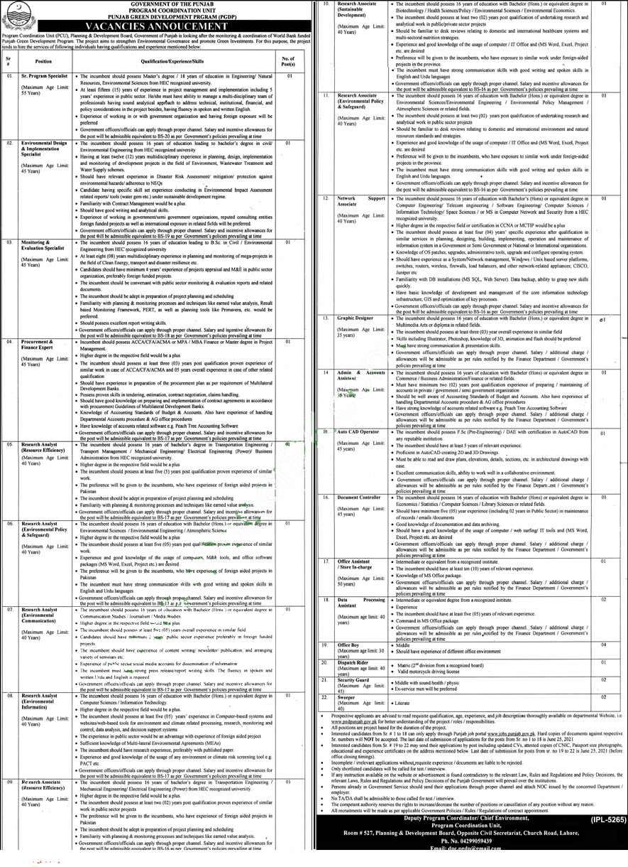 New Latest Planning & Development Board Government Of Punjab Jobs 2021