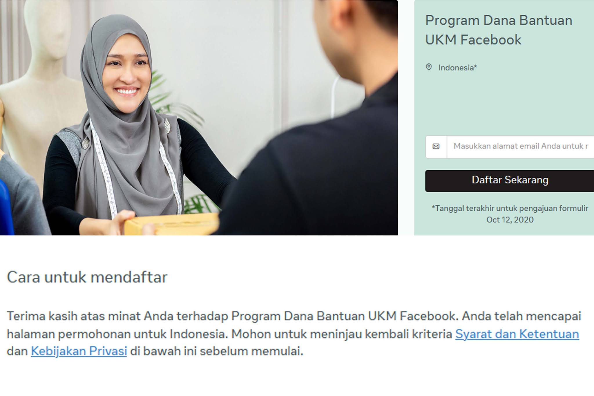 Cara Daftar ONLINE Bantuan UKM dari Facebook Diperpanjang