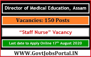 DME Assam Staff Nurse Recruitment 2020
