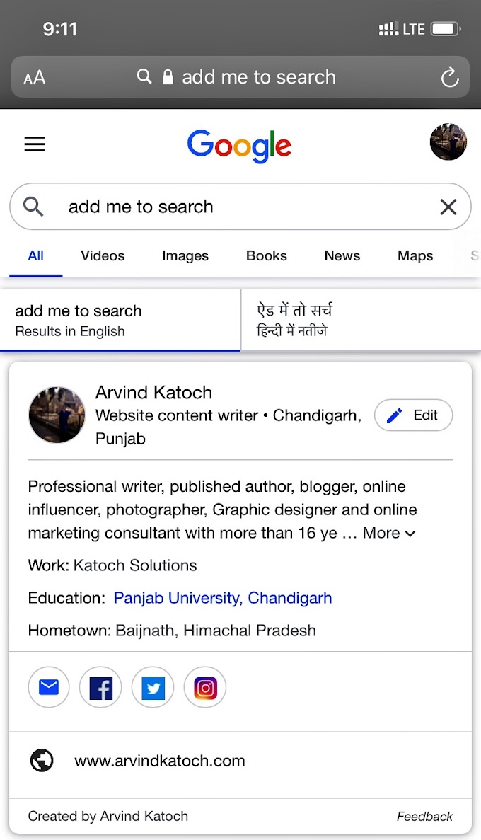 Now add yourself to Google Search with the help of 'Add me to Search' option 