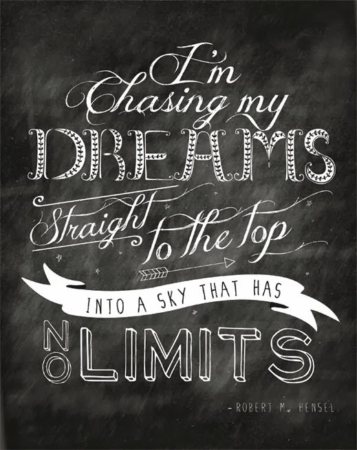 Inspiring and creative quote on chalk board - I'm chasing my dreams