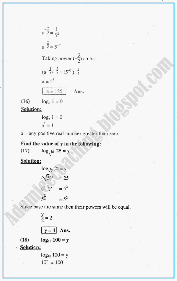 Adamjee Coaching Exercise 3.2 Logarithms Mathematics Notes for
