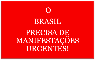 Todavia, enquanto não vierem as eleições de 2022 o povo deve tomar essas ruas do país, na defesa da democracia e contra o fascismo. Todos os cidadãos têm o dever de assumir essa missão em defender a democracia e banir o fascismo desse país. A imagem de fundo vermelho e caracteres em branco diz: o Brasil precisa de manifestações urgentes.
