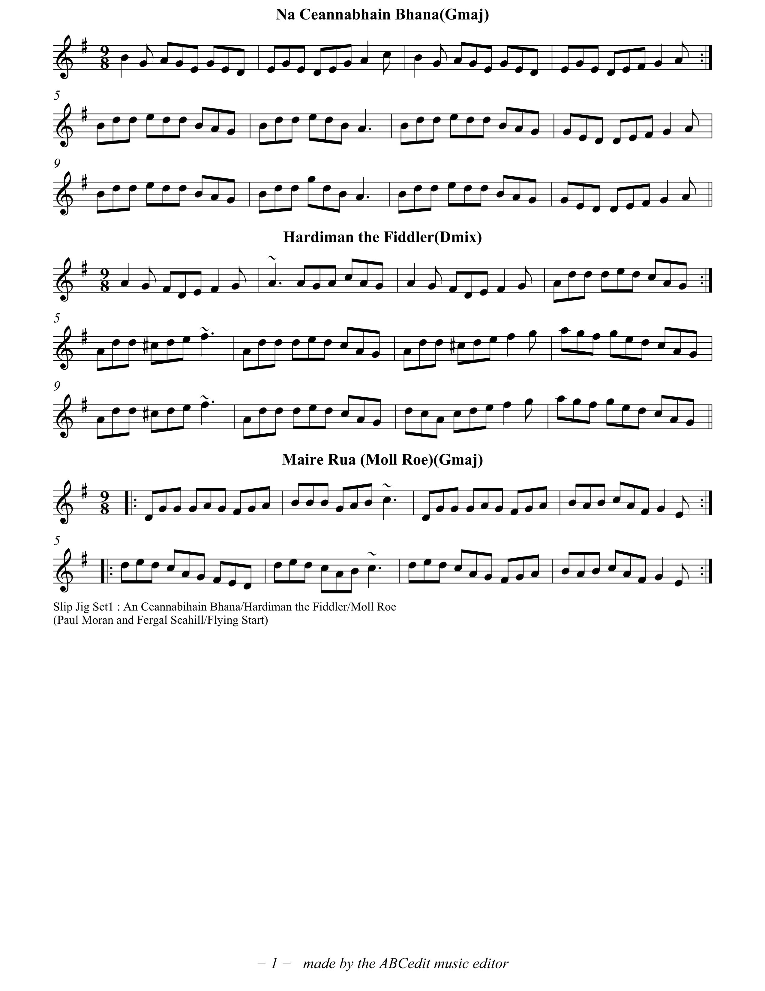 [Tunes] Slip Jig Set1 Na Ceannabihain Bhana/ Hardiman the Fiddler