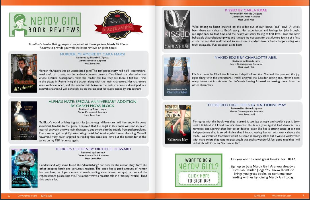 Carla Krae KISSED made it into the June/July issue of Rom Con magazine