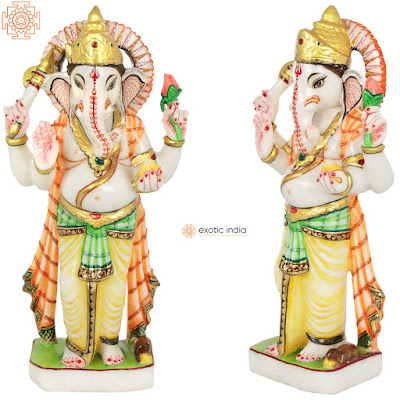 Four Armed White Marble Standing Ganesha Statue