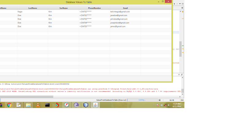 Javafx fetching data from database to a table.