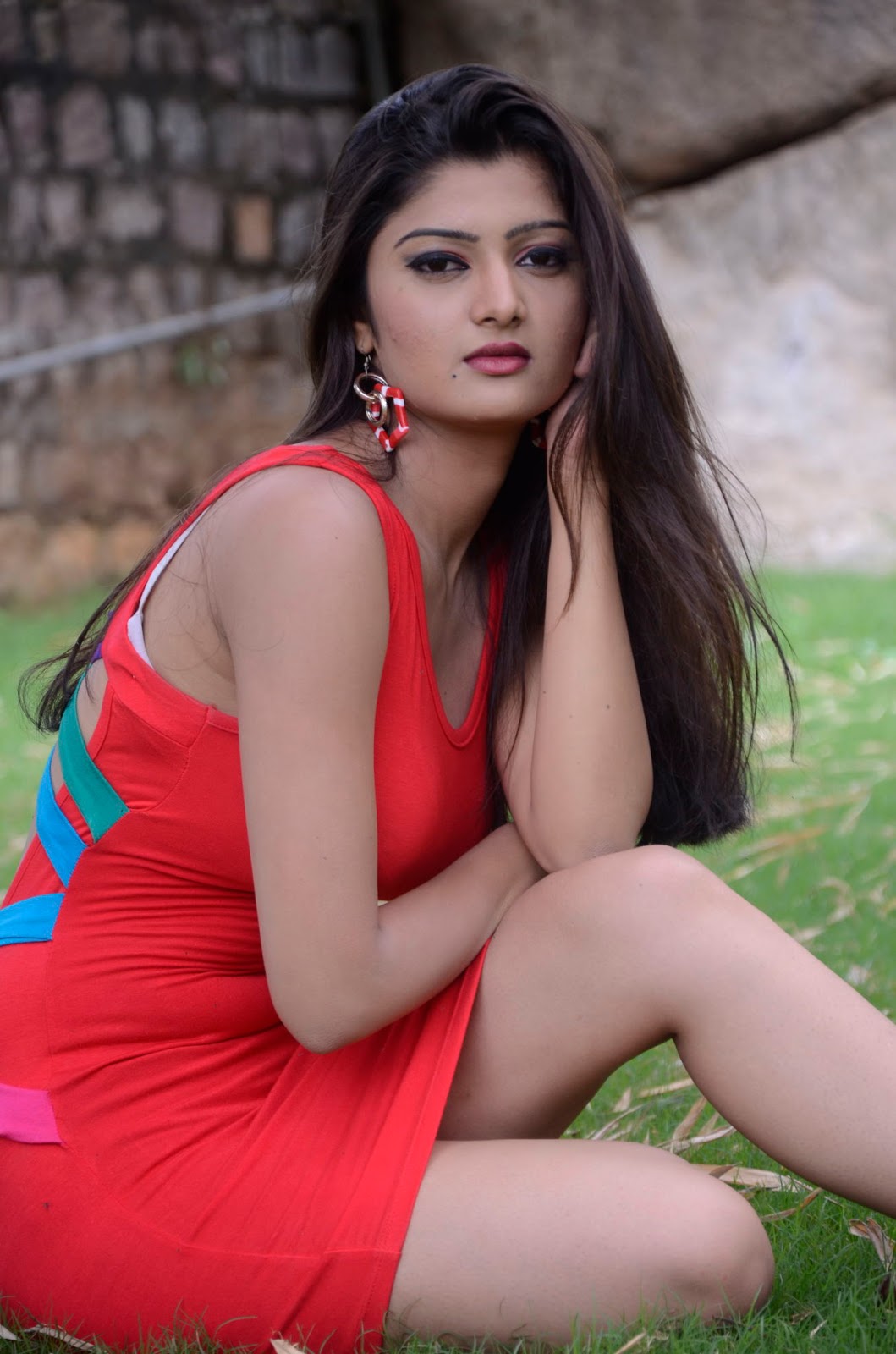 Beauty Galore Hd Hot Poojitha Naidu Showing Her Panty In Red Short Dress