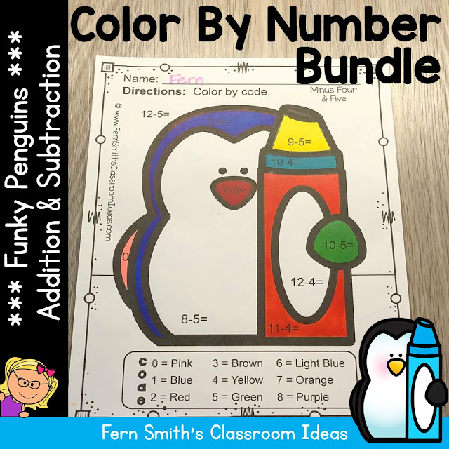 Winter Color By Number Addition and Subtraction Bundle at TeacherspayTeachers by Fern Smith of Fern Smith's Classroom Ideas.