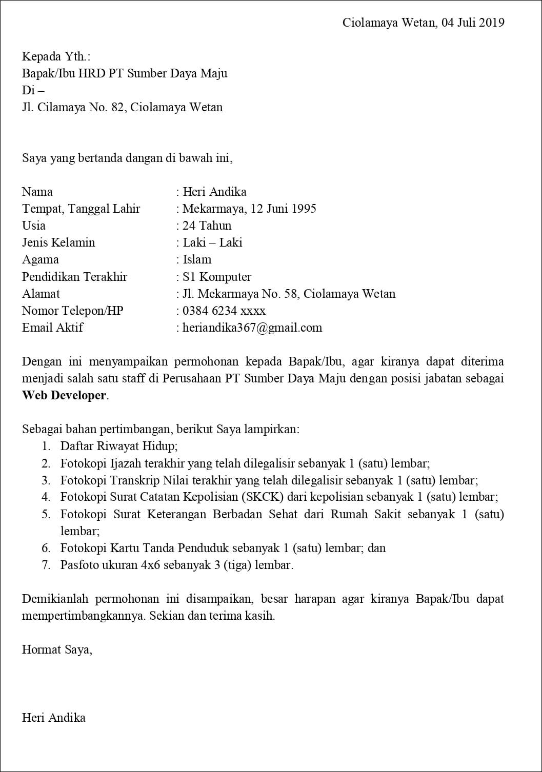 Download Contoh Surat Lamaran Kerja Untuk It  Doc Download Contoh