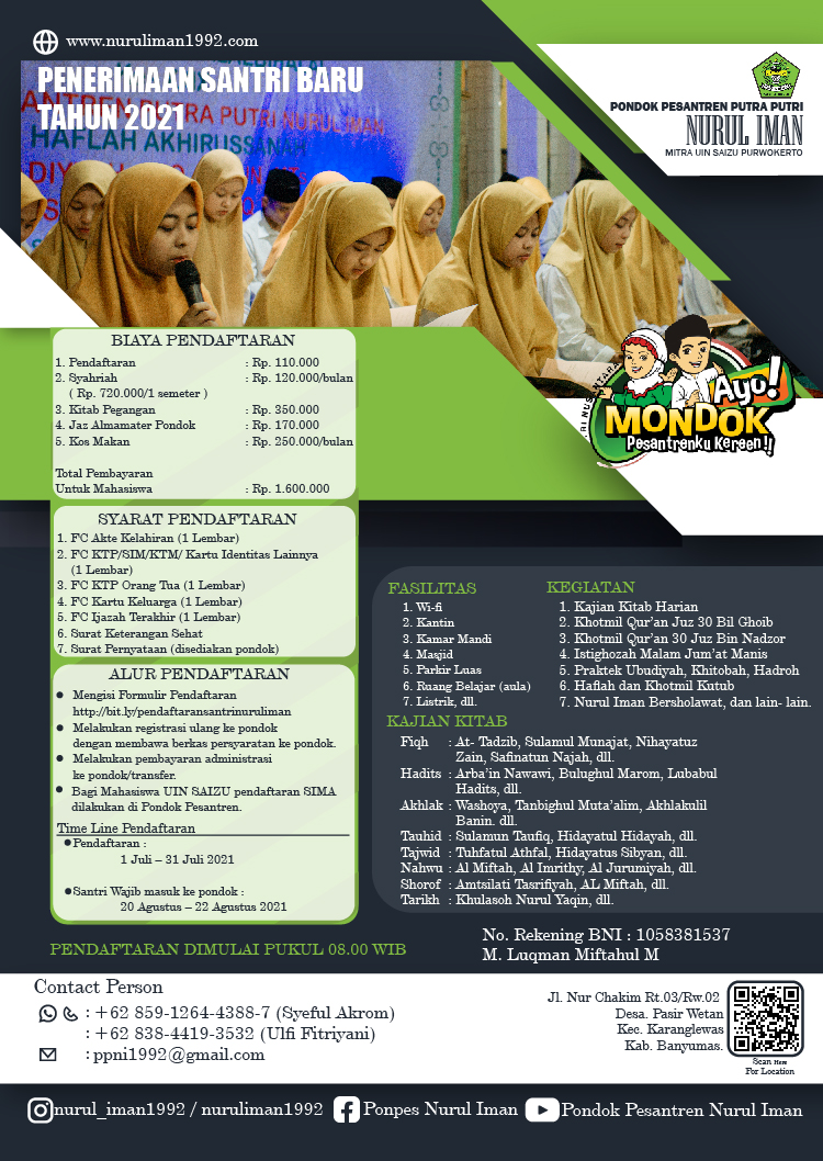 Seputar Pendaftaran Santri Baru 2021/2022 Ponpes Nurul Iman