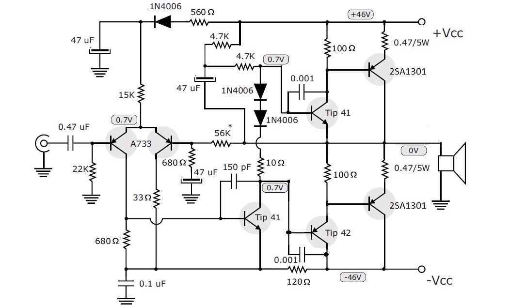 Skema Power Amplifier Quasi PNP