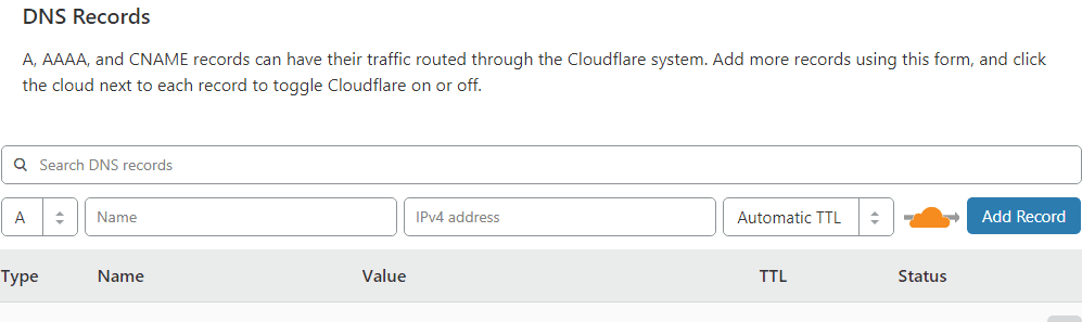 Cloudflare domain DNS Records