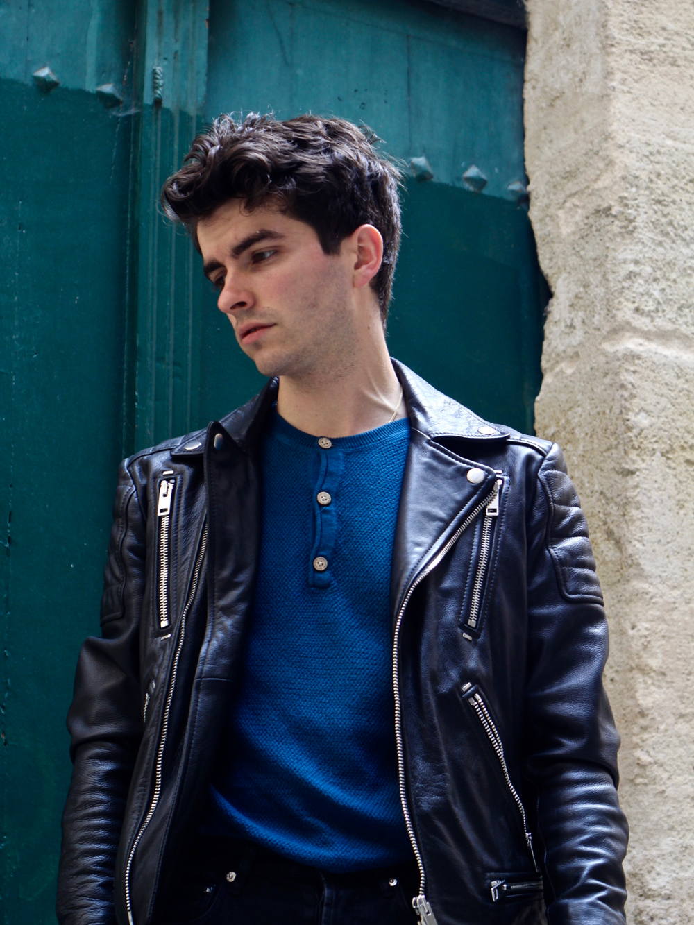 blog-mode-style-homme-paris-bordeaux-pull-somewhere-paris-perfecto-cuir-noir-diesel-echarpe-ikat-slim-jeans-apc