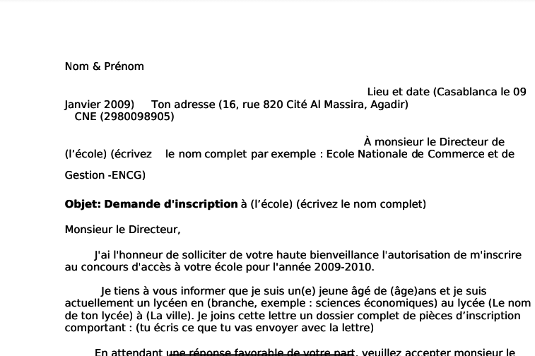 Demande D'emploi Maroc Exemple  Exemple De Lettre De Demande De Stage