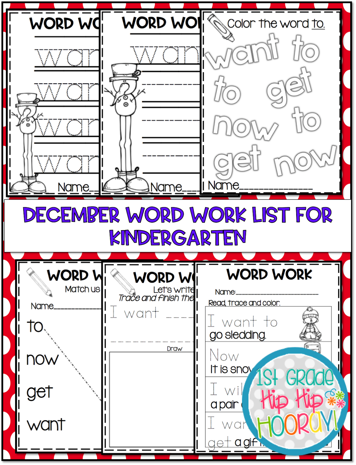 1st Grade Hip Hip Hooray!: December Kindergarten Word Work