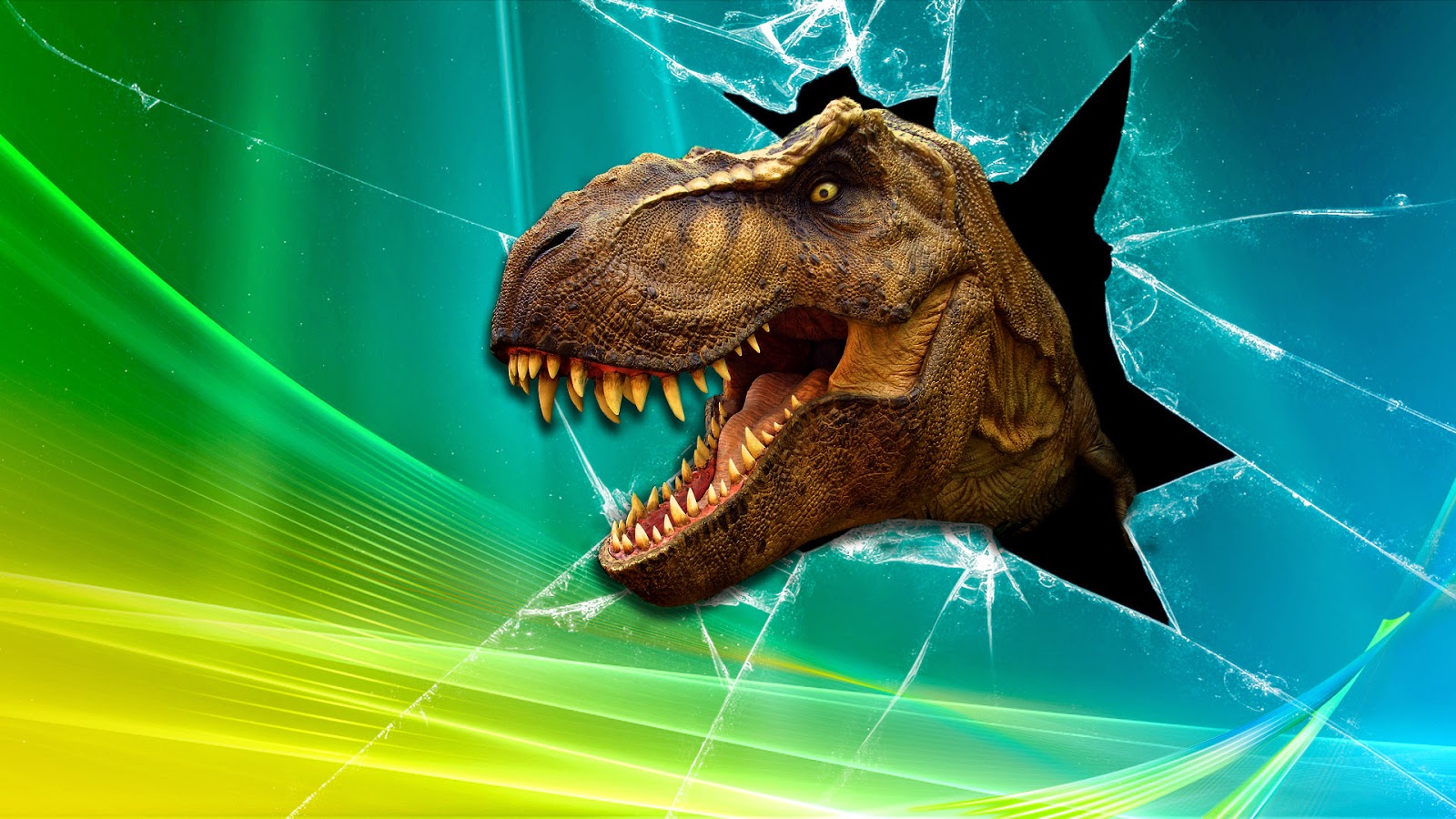 T-Rex bursting through a monitor screen