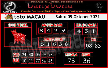 Prediksi Bangbona Toto Macau Sabtu 09 Oktober 2021
