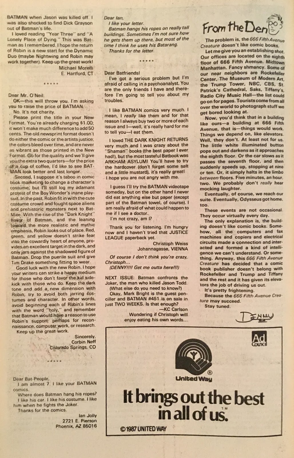 Chris Is On Infinite Earths Batman 450 1990