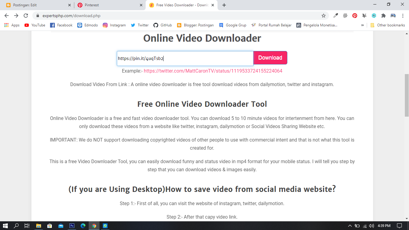 Website Downloader Video Pinterest
