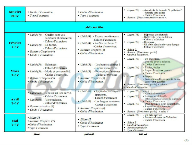 توزيع منهج اللغة الفرنسية للمرحلة الإعدادية 2017