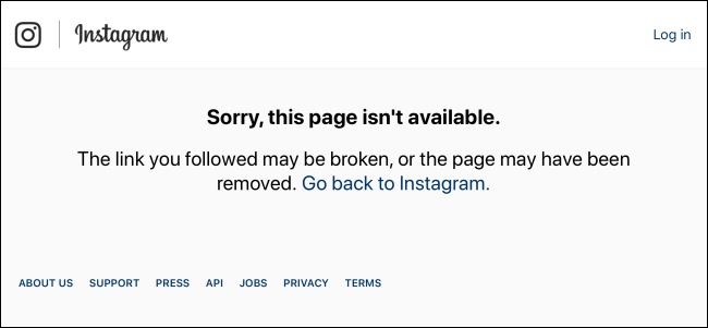 لم يتم العثور على صفحة عرض Instagram لحساب Instagram المعطل مؤقتًا