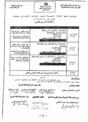 توزيع منهج اللغة العربية توزيع منهج اللغة العربية