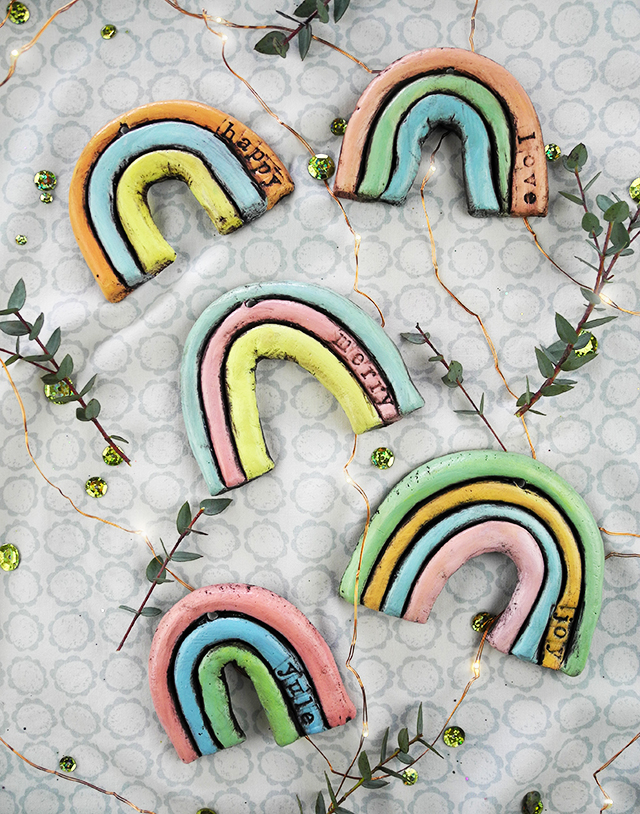 creating with jules- air dry clay rainbow ornaments
