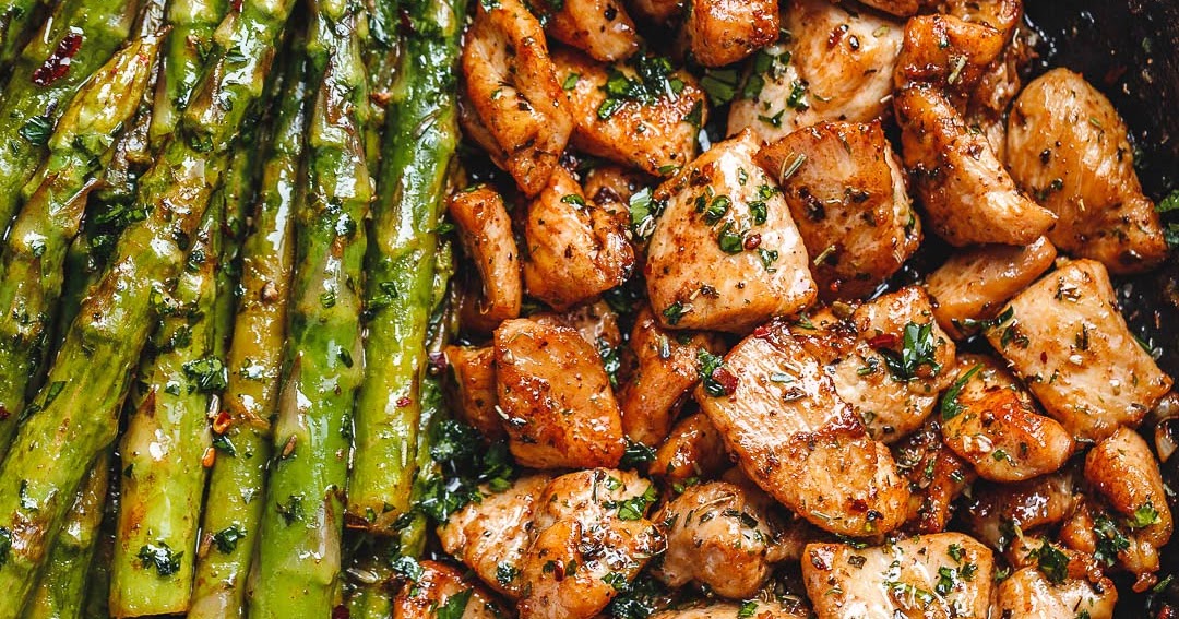Garlic Butter Chicken Bites with Lemon Asparagus | Nothing But Food