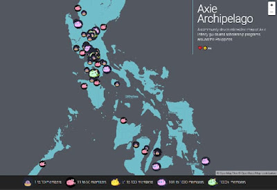 Axie Infinity giúp nhiều người Philippines kiếm sống qua mùa dịch, trong ảnh là bản đồ phân bổ người chơi ở quốc đảo này.