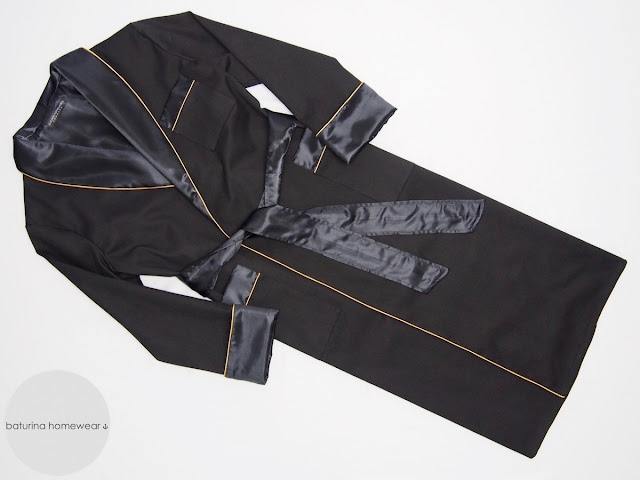 custom-made black silk mens dressing gown long warm lined satin shawl collar cotton robe luxury gentleman 1930s smoking jacket style classic bespoke